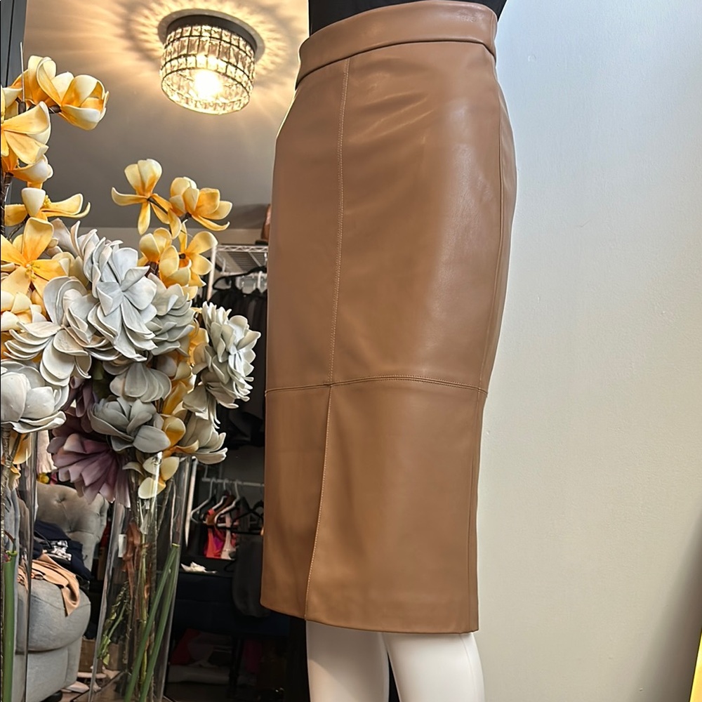 RW&CO Tan faux leather Pencil Skirt Knee-Length Slit